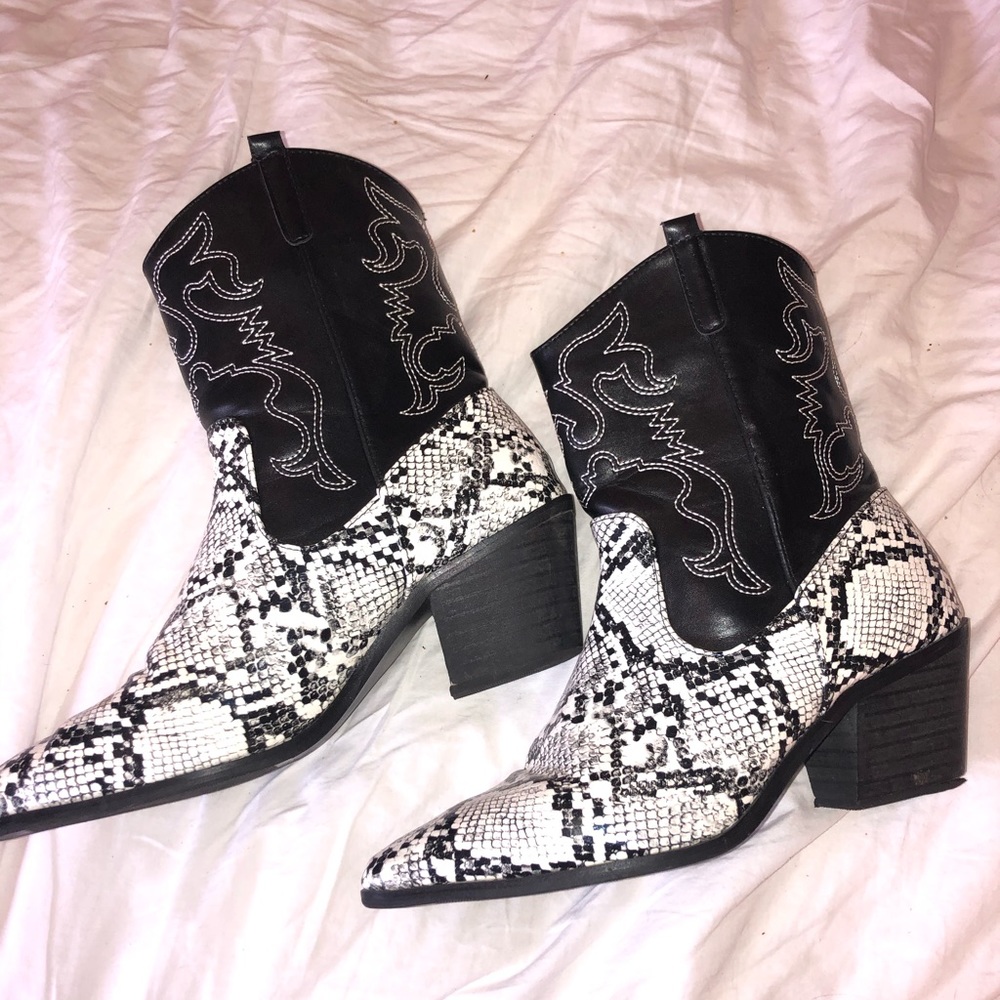 Snakeskin cowboy style booties